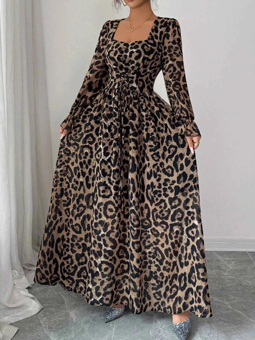 Leopard Sweetheart Neck Flounce Sleeve Maxi Dress 4a4fdb7a-76fc-4053-b17f-9041926e20ae-Max-Origin
