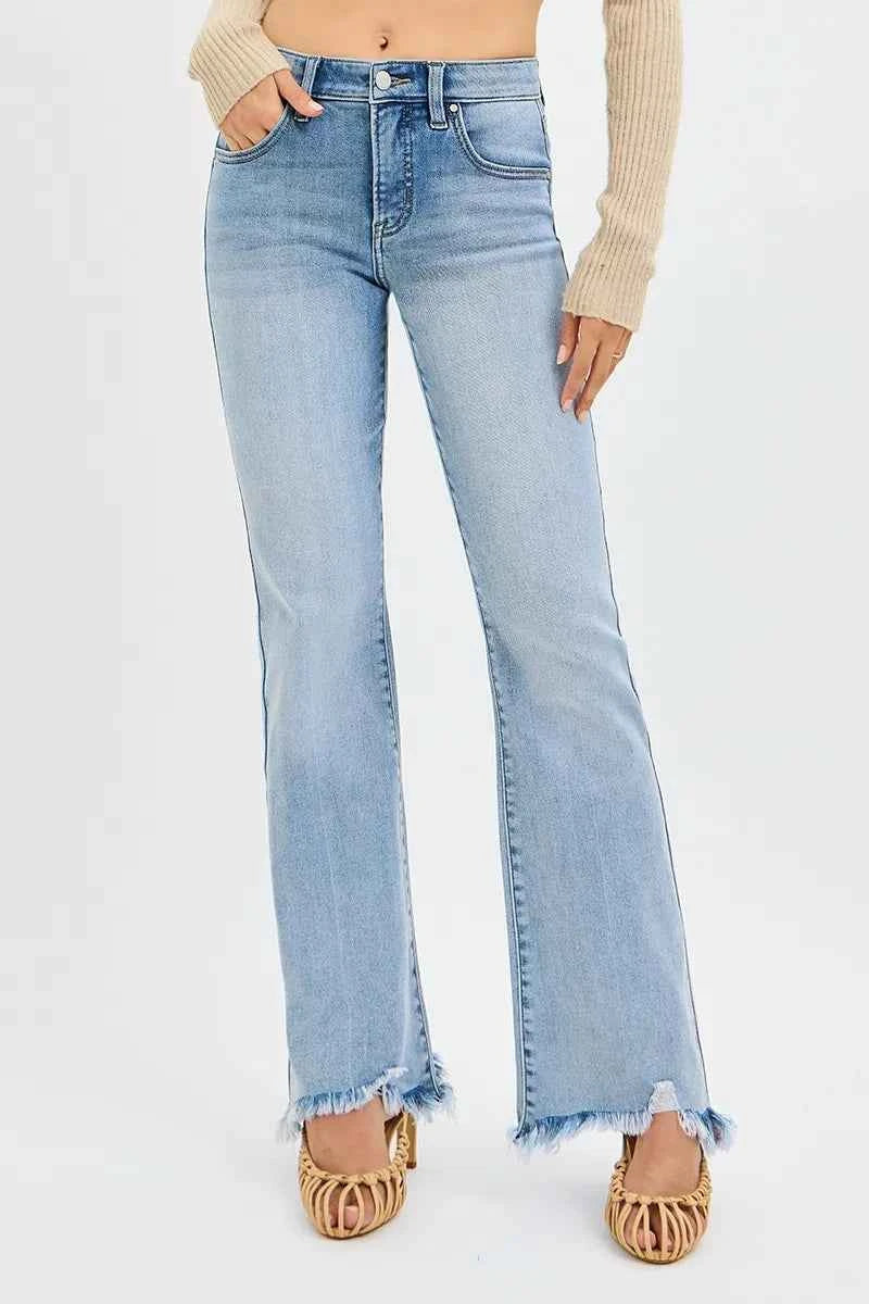 RISEN Full Size Tummy Control Mid Rise Flare Jeans with Fray Hem Detailed Plus Size MEDIUM 4a52743855ee4c2793c90b02bfe6aebe-Max-Origin