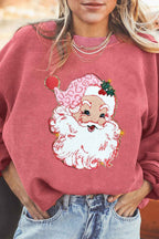 Strawberry Pink Sparkle Santa Claus Patch Application Corded Graphic Sweatshirt Strawberry Pink 100%Polyester 4a53c5ca27b0cf0c