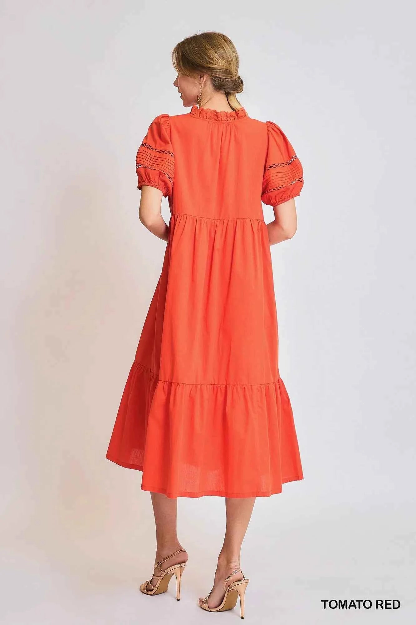 Umgee Short Sleeve Lace-Trim Ruffled Midi Dress 4a5e6df2-5a7f-49c1-bd21-b78c6187e546-Max-Origin