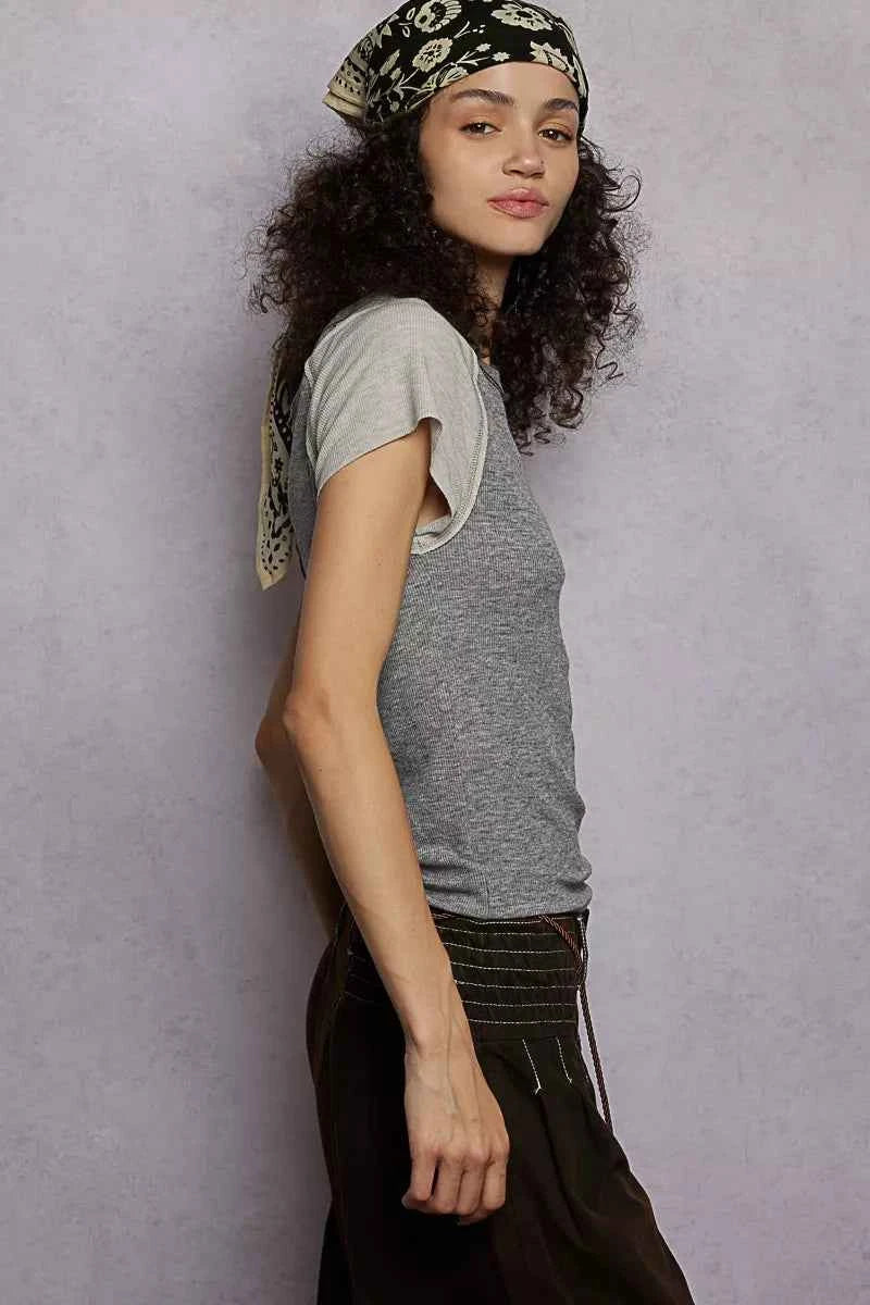POL Round Neck Outseam Detail T-Shirt with Contrast Color Sleeves 4a62b256-8354-47ce-a971-0ccc5dd37586-Max-Origin