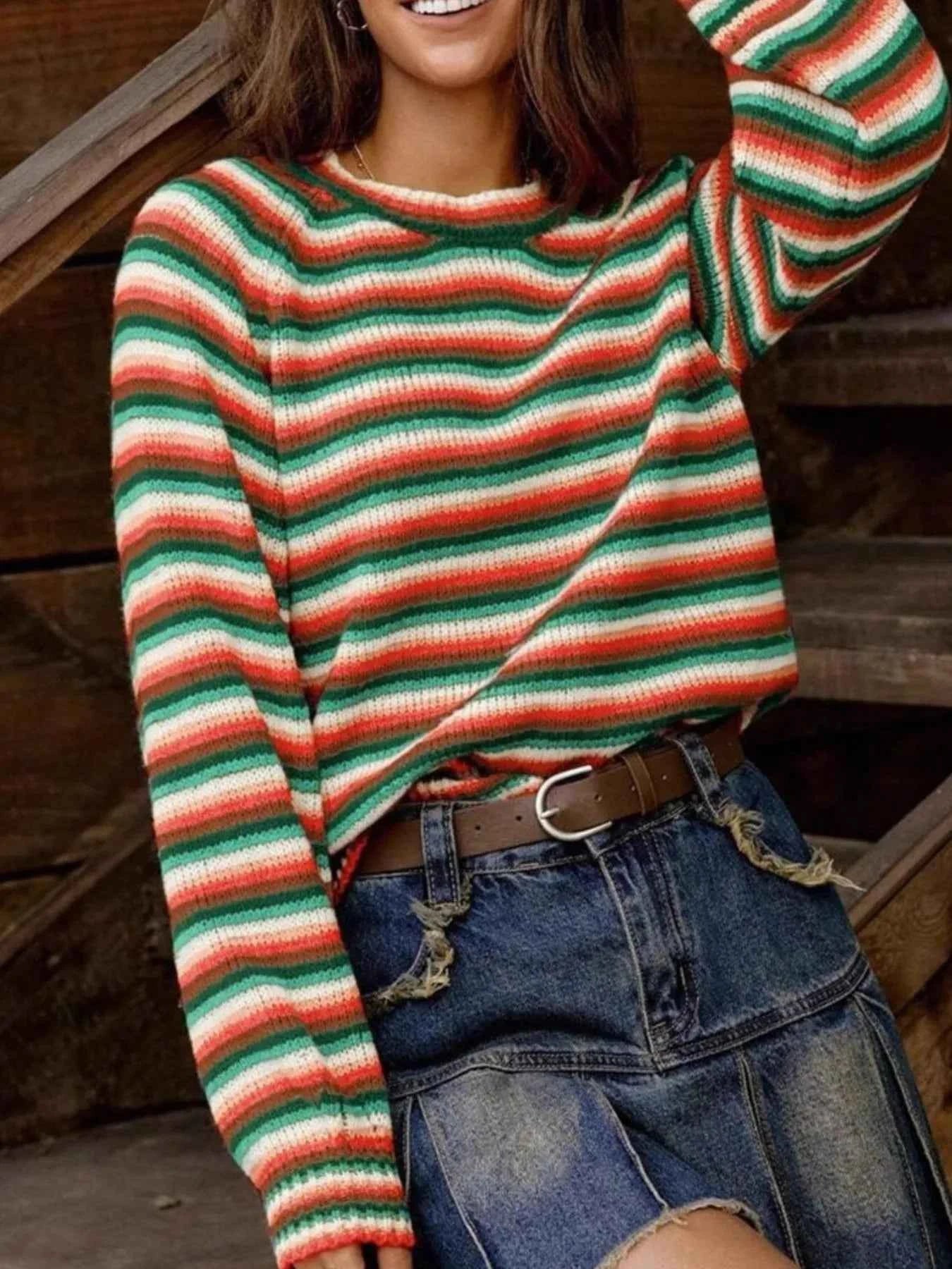 Rainbow Striped Pullover Sweater