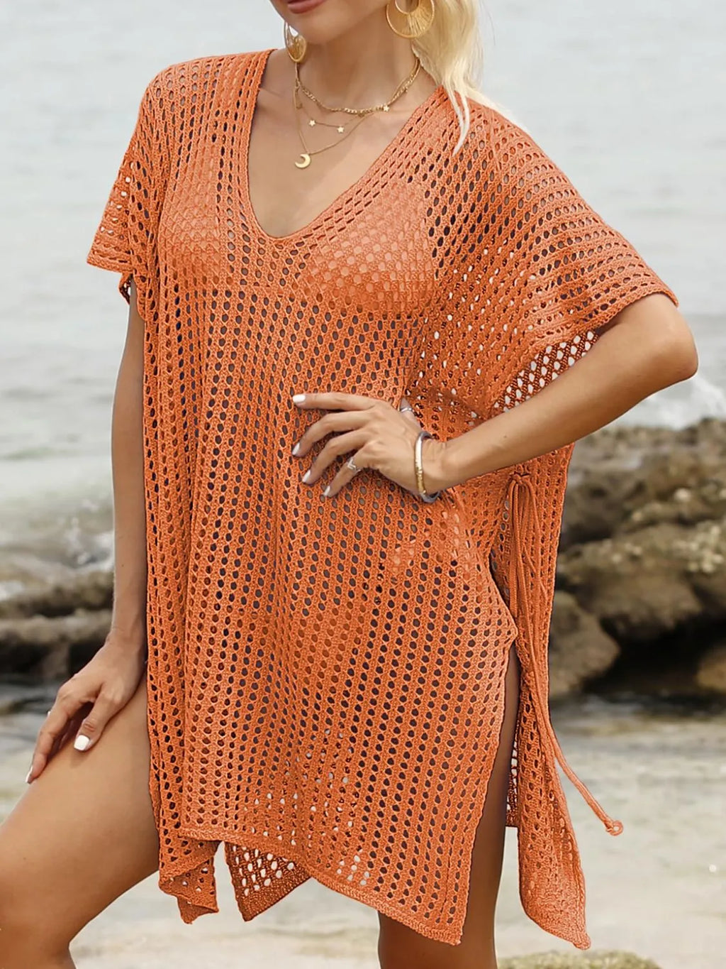 Side Tied V-Neck Cover-Up 4a70a4dc-44e7-4066-b1a3-e2e5780a2c94-Max-Origin