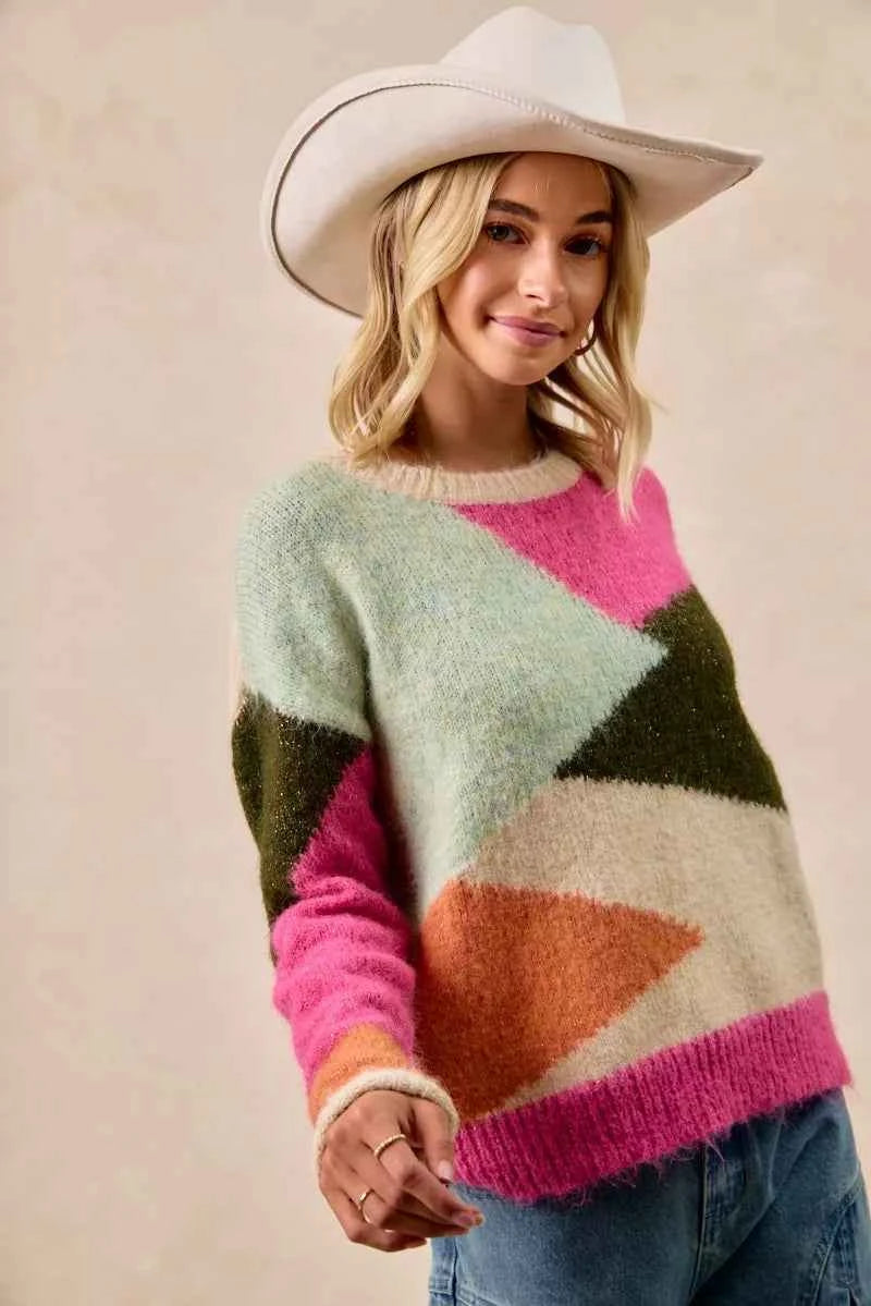 BiBi Multi Color Block Sweater Top 4a70e99333984e07bb7b2a3b4067aa9f-Max-Origin
