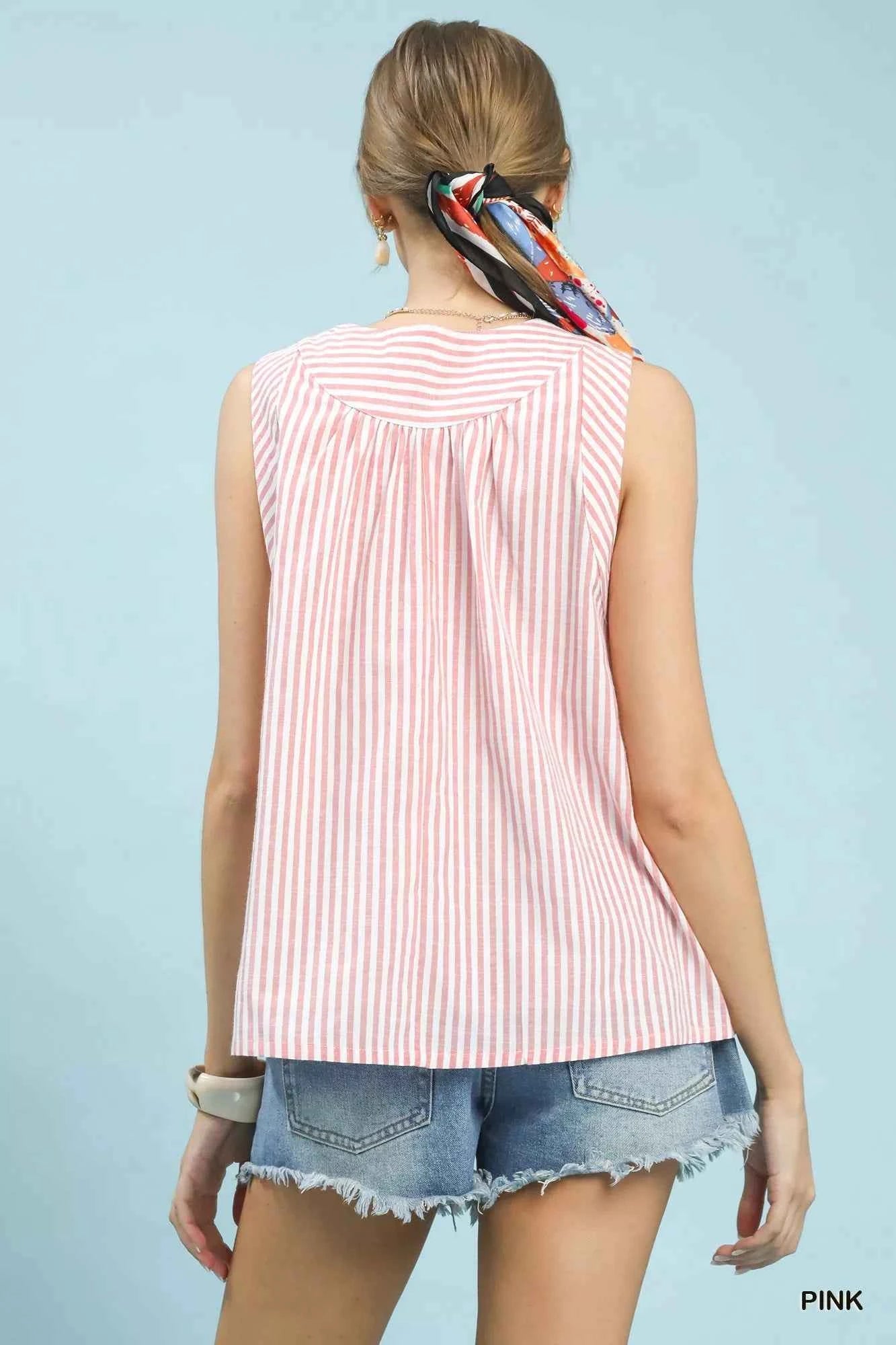 Umgee Mixed Stripe Sleeveless V-Neck Top 4a7532fc-ea72-4b29-a9f7-4d615edf1a65-Max-Origin