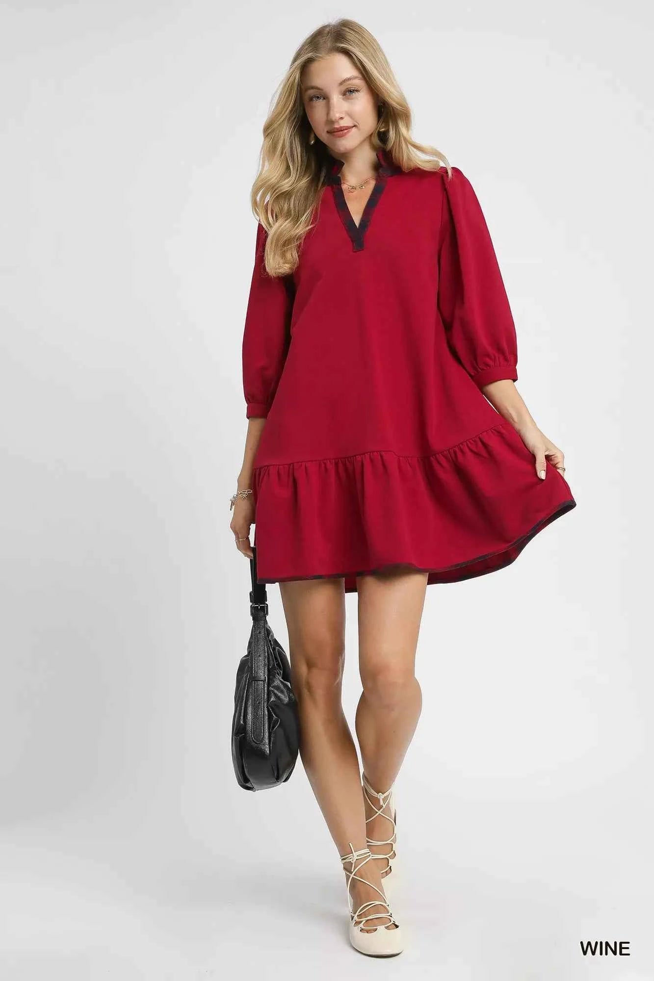 French Terry Ruffle Hem Dress with Plaid Trim 4a7e1a50-9517-47a6-8207-5a09040603a4-Max-Origin