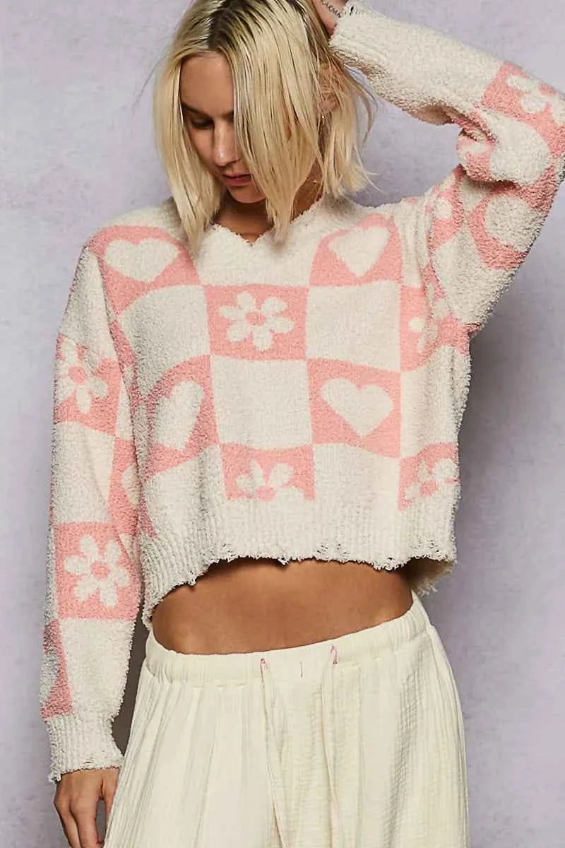 POL V-Neck Heart Pattern Checkered Sweater 4a801bfb-29ab-41bd-83da-b173602f6502-Max-Origin