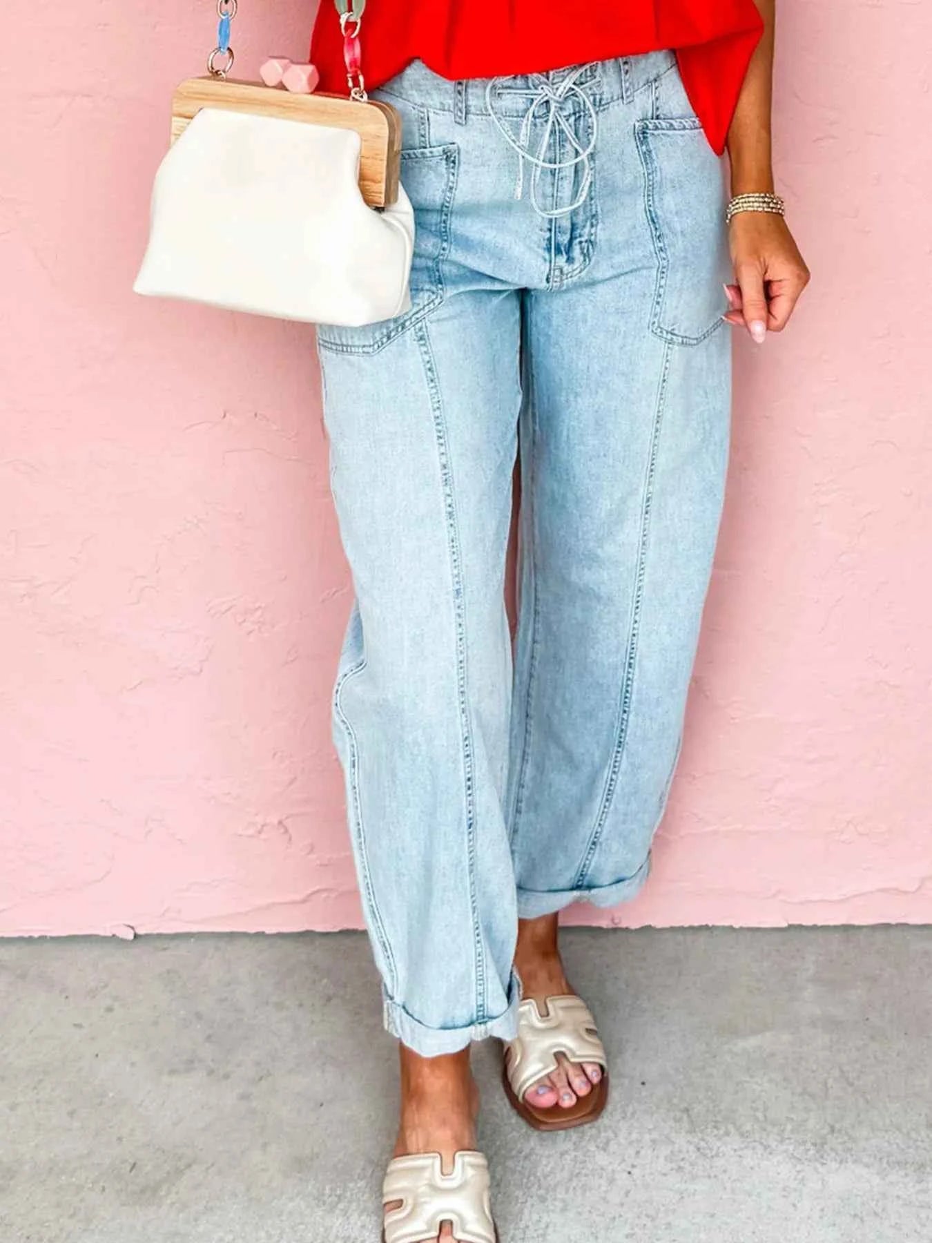 Drawstring Washed Relaxed Fit Boyfriend Jeans Light Blue 4a85f95560ac4a16bec2001bf1a2b671-Max-Origin