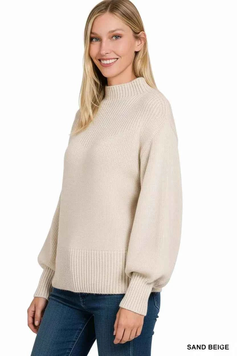 Zenana Balloon Sleeve Mock Neck Sweater 4a88234f-127d-4a7c-b634-eefcb9fd529d-Max-Origin