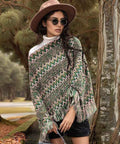 Green Fringe Trim Batwing Sleeve Poncho Sweater Multi green 4a8cfe07-db2b-42af-9e01-464b4accb7ac