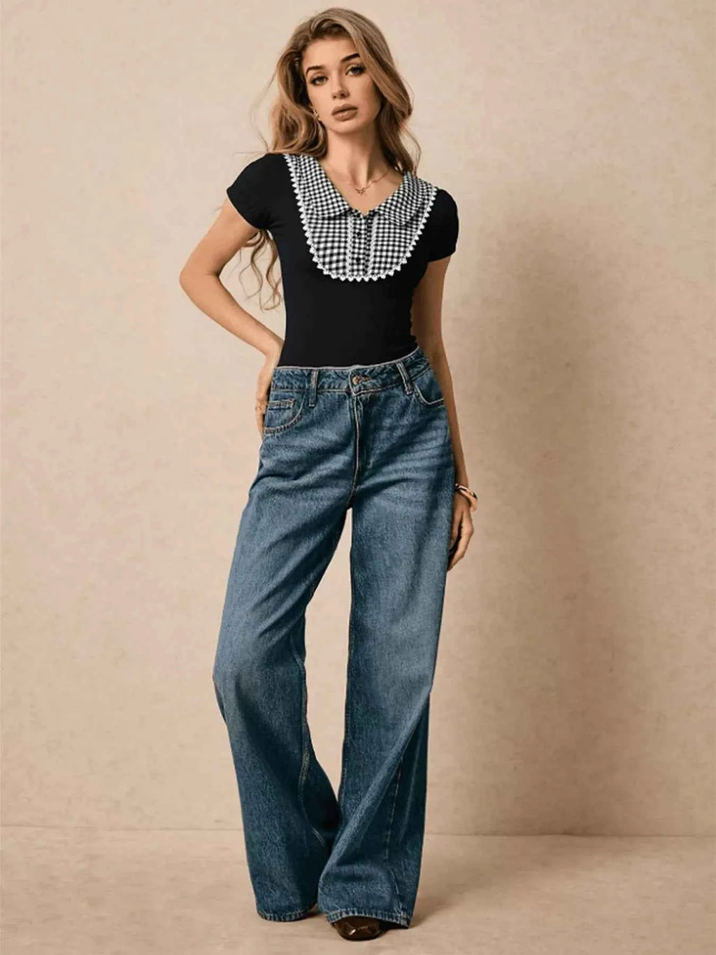 Gingham Collar Slim Fit Blouse 4a8e9a9bd7044192b7446c10a07c9536-Max-Origin