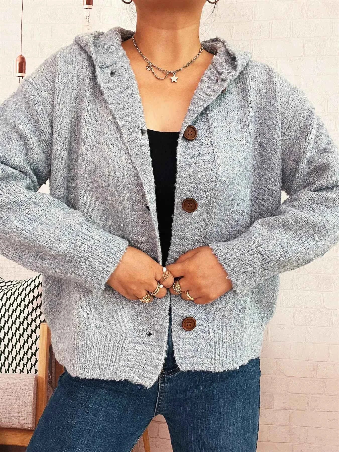 Cozy Button-Up Hooded Cardigan