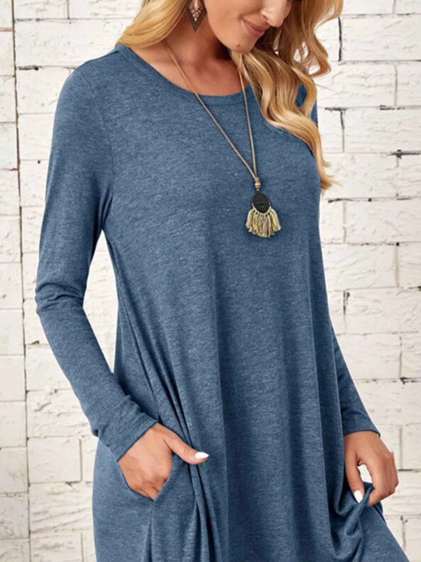 Casual Long Sleeve Pocket Midi Dress 4a9ac7b5-66e8-4da2-9f1a-8ce710d6219a-Max-Origin