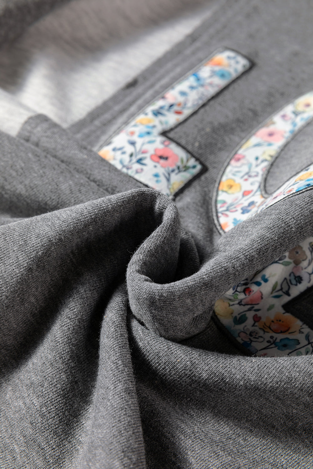 Dark Grey Floral LOVE Graphic Patchwork Uneven Hem Sweatshirt 4aa3375eb823c317