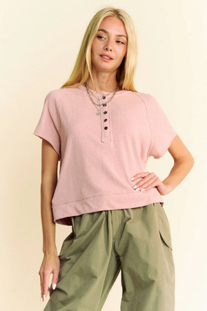 Breezy Knit Fabric Short Sleeve T-shirt Top FRENCH ROSE 4aa9807192d149439cc05b8b77ad90ee-Max-Origin