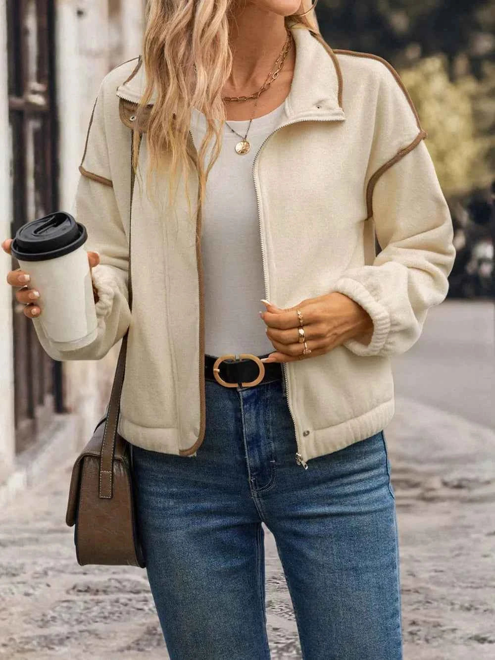 Perfee Zip Up Dropped Shoulder Polar Fleece Jacket 4ab01e94-302f-4f8d-989d-104c80e290ec-Max