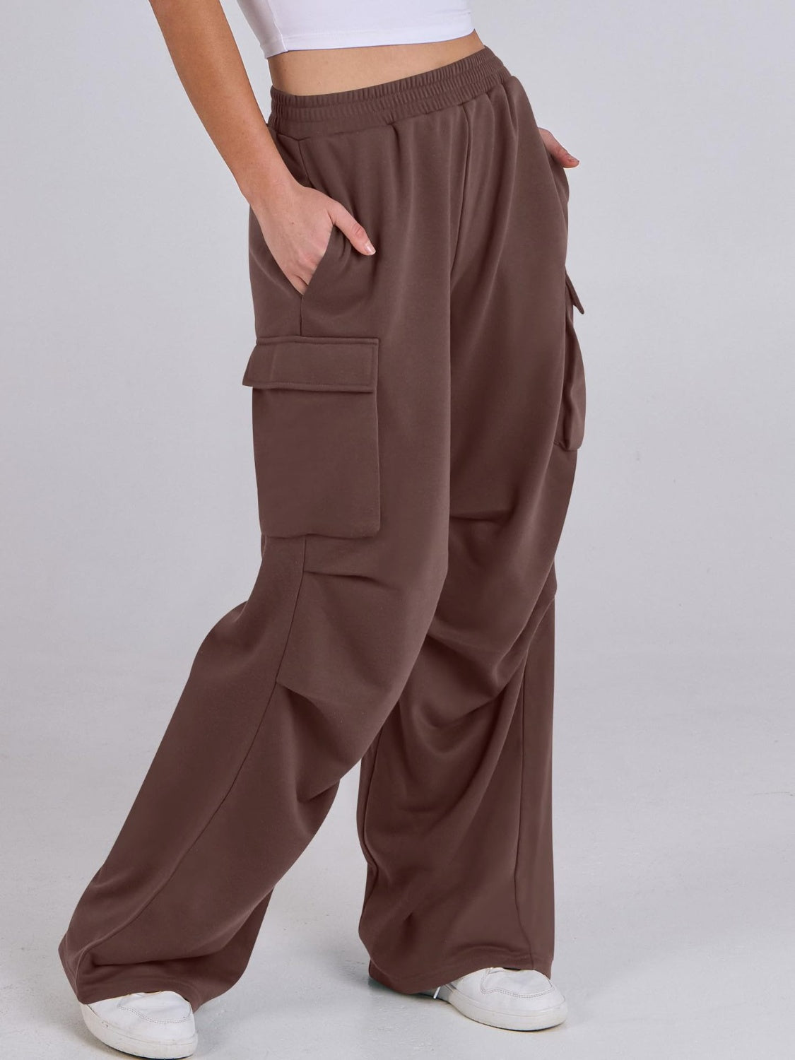 Elastic Waist Wide Leg Pants with Pockets