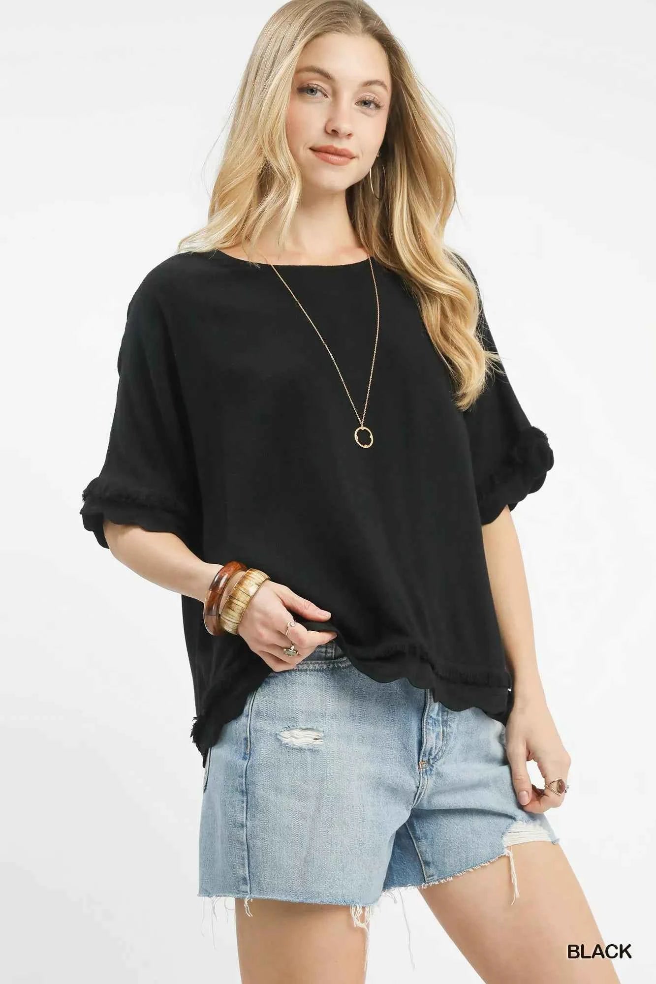 Linen Frayed Hem Scallop Edge Top 4ac20eac-fb3c-4472-ac41-875f925f5403-Max-Origin