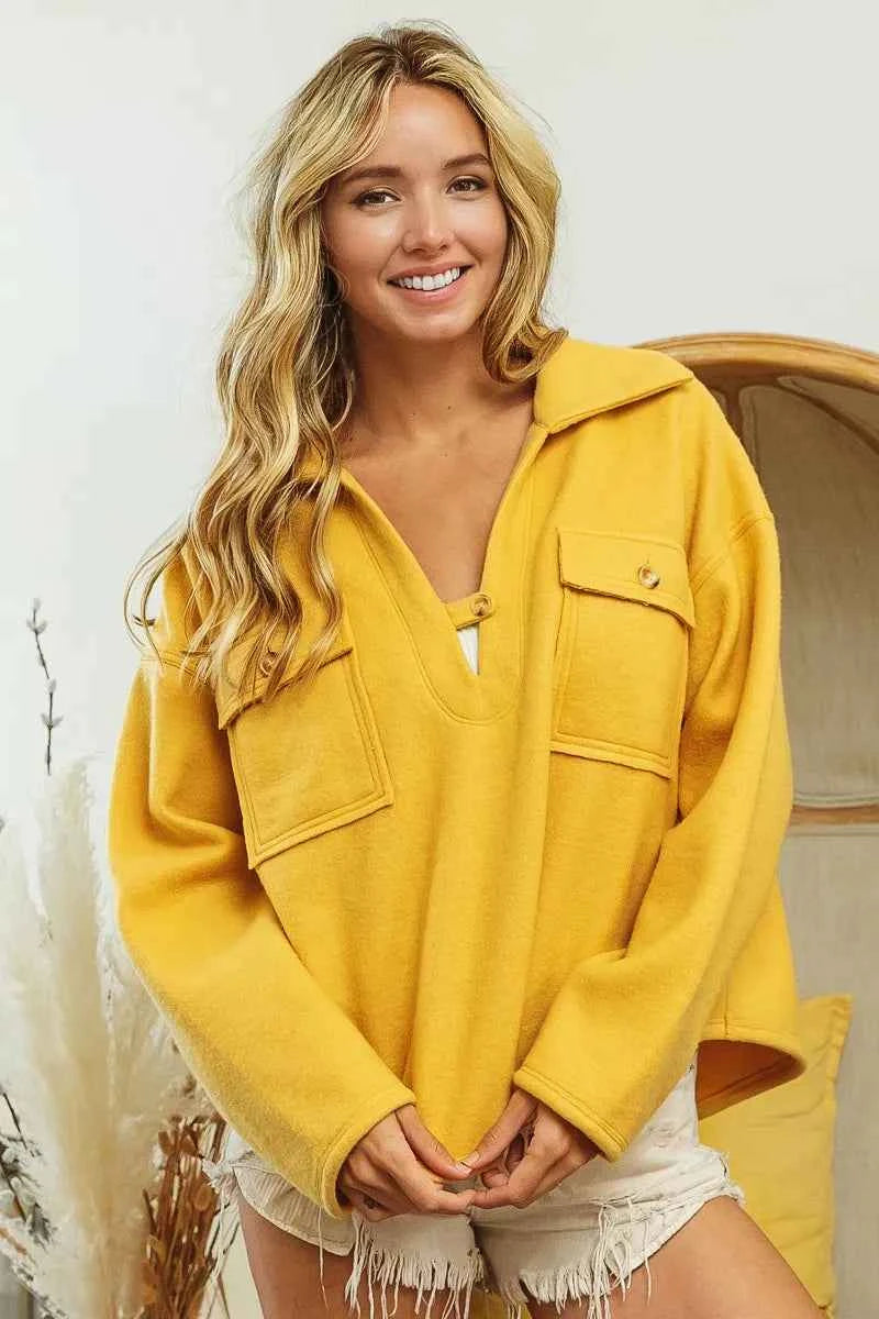 BiBi Flap Pockets Fleece Collared Sweatshirt 4ad13181ac67416c8ba9faedaede7687-Max-Origin