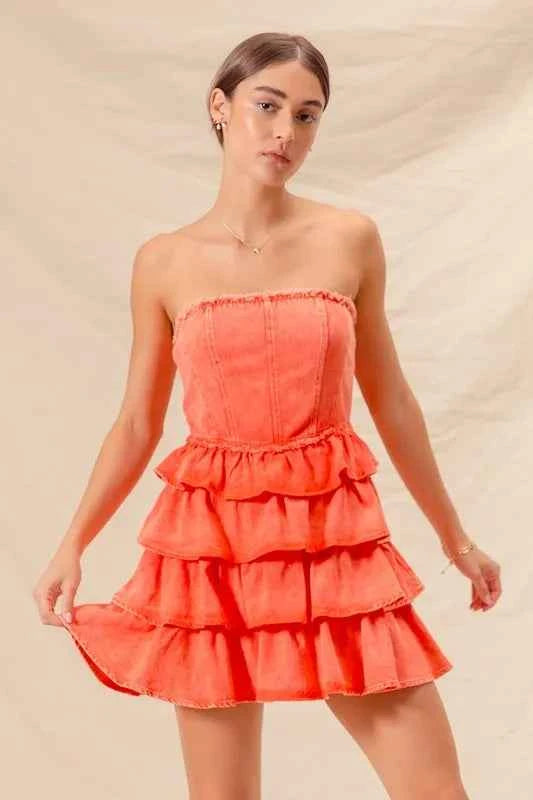SO ME Strapless Ruffle Layered Game Day Cheer Up Dress 4ada8f1cf3134f98b3e5f98206a26742-Max-Origin