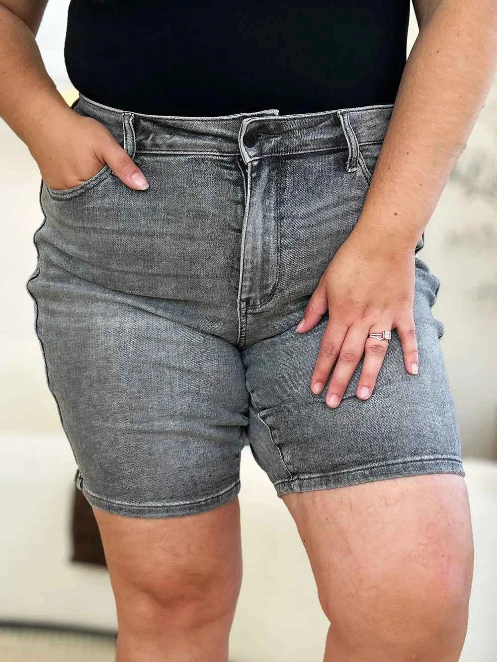 Judy Blue Full Size High Waist Washed Denim Shorts 4ae93bb4-756b-4da7-b128-4eb2ab54c7a7-Max