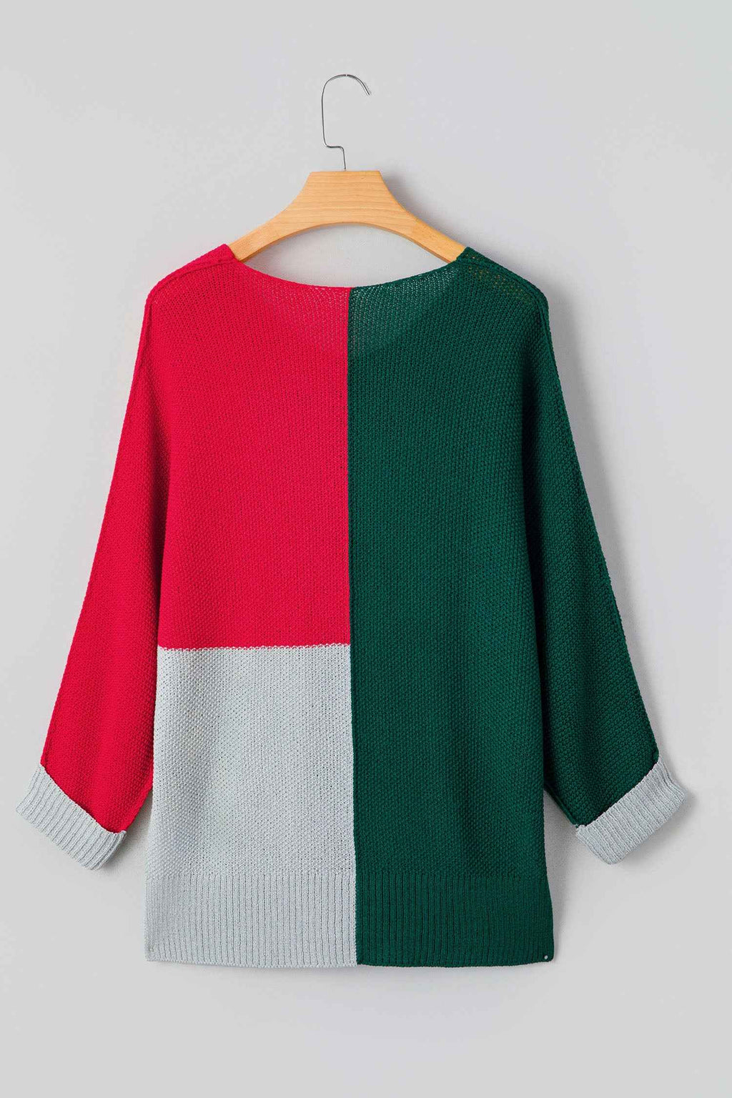 Chestnut Color Block Knit V Neck Loose Sweater 4af01a29dcb68cb4