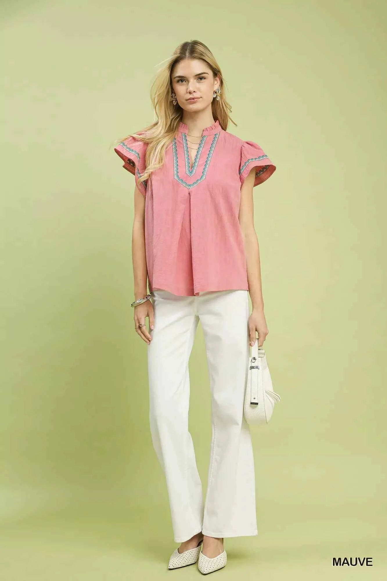 Umgee Embroidered Flutter Sleeve Blouse 4af1c3ed-88e9-4d13-a236-76dbaed7ea6c-Max-Origin