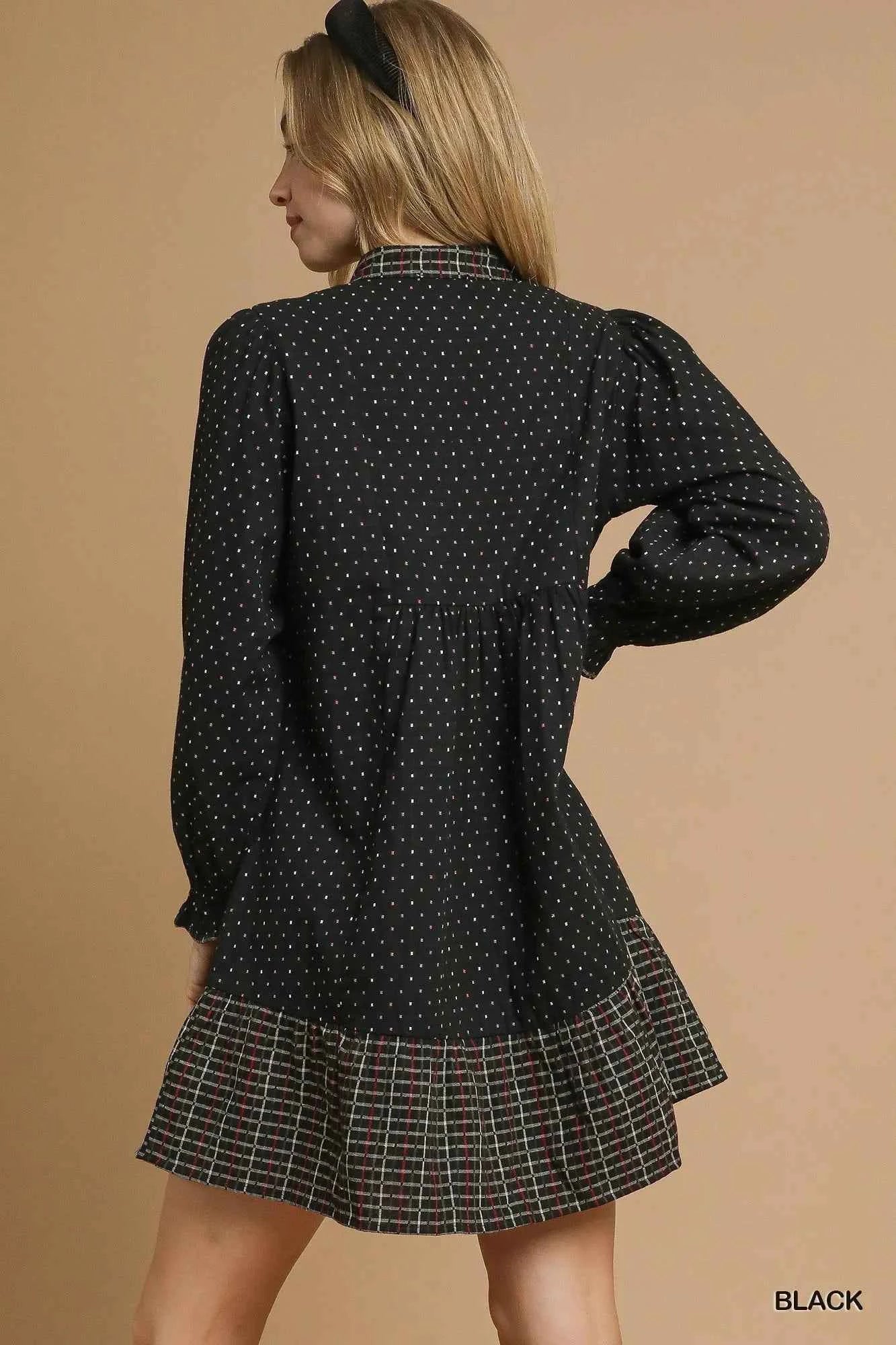 Polka Dot Plaid Trim Babydoll Dress 4b071465-7218-4156-bef5-fec28f7334af-Max-Origin