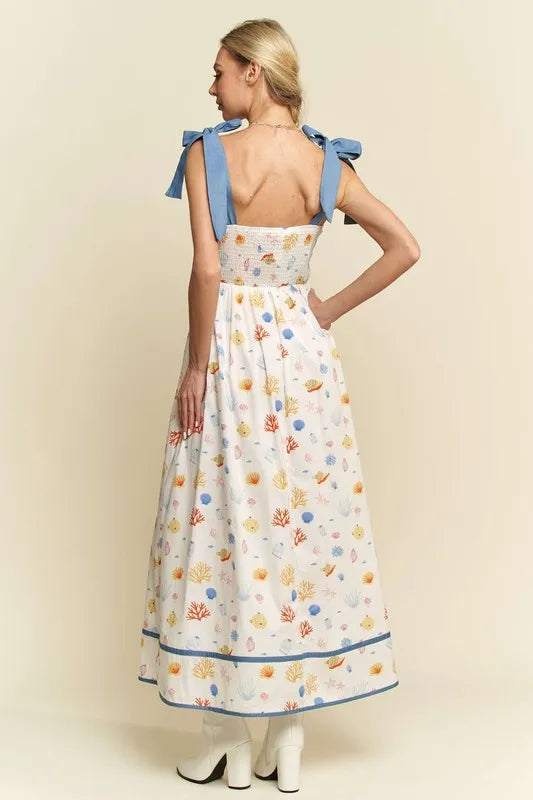 Davi & Dani Denim Binding Detail Smocking Summer Maxi Dress 4b073738405747a9b632849f63ef321c-Max-Origin