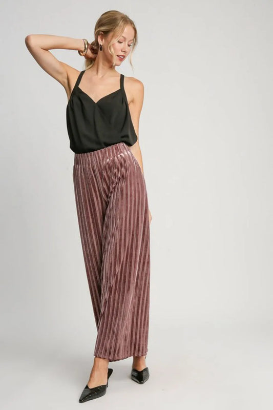 Full Size Elastic Waist Striped Wide Leg Velvet Pants 4b089e54-6272-4bd9-b668-1b30dd6f05cd-Max