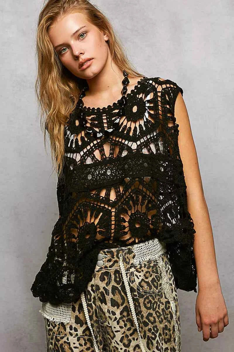 POL Openwork Round Neck Floral Crochet Tank BLACK One Size 4b0cf0c4-5e51-4af9-963b-eabb2d7f44b3-Max-Origin