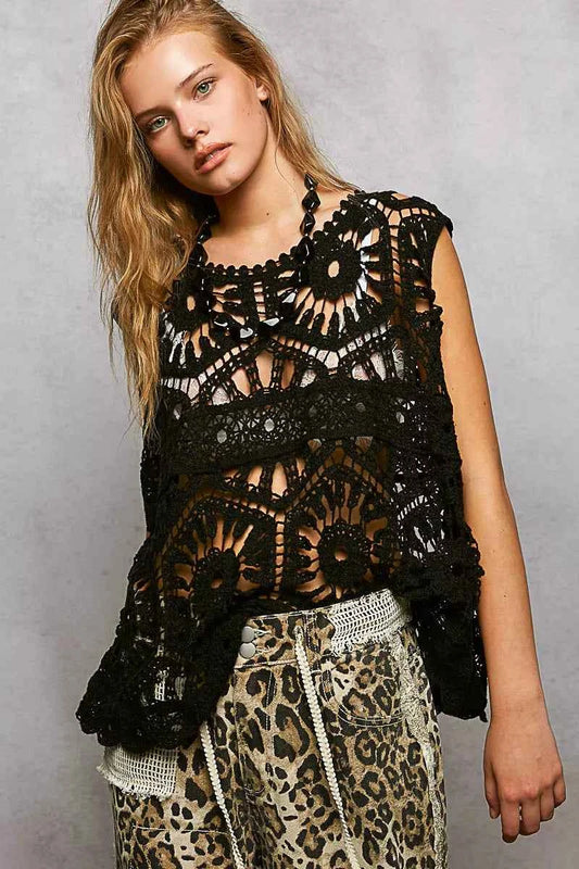 POL Openwork Round Neck Floral Crochet Tank BLACK One Size 4b0cf0c4-5e51-4af9-963b-eabb2d7f44b3-Max-Origin