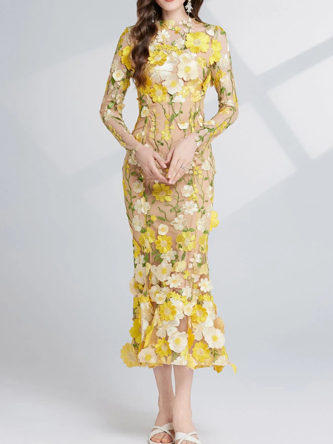 Floral Embroidered Mesh Long Sleeve Midi Dress 4b144866-b596-4cd0-8ed2-5ca247d1a4f5-Max-Origin