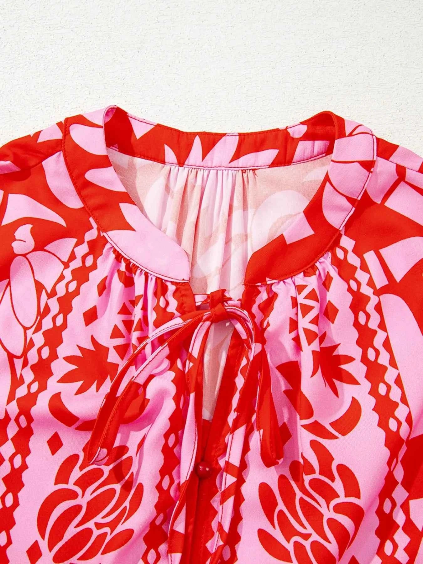 Floral Print Tie-Neck Button Down Shirt 4b17ff94-7bbf-4d68-b07d-6916049d845e-Max-Origin