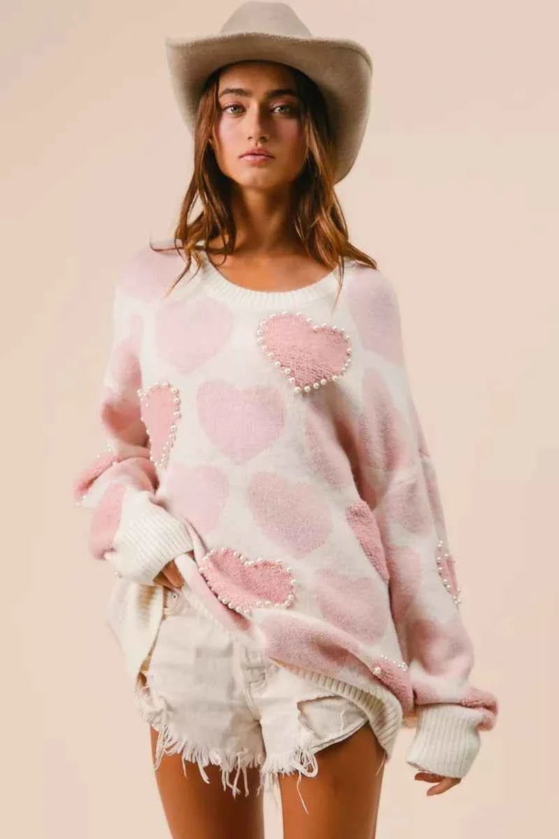 BiBi Heart Pattern Sweater with Pearl Detail 4b236ab330554408a30fb32242a4e430-Max-Origin