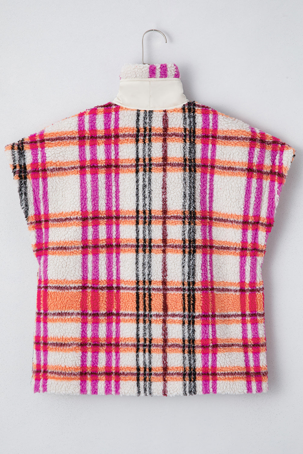 Rose Sherpa Plaid Collared Jacket Vest 4b25039c4ab4906a