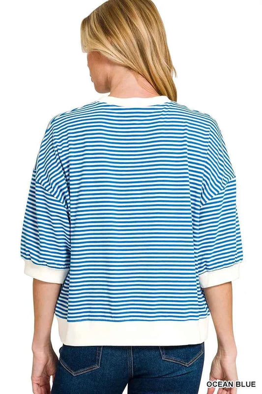 Striped Contrast Trim Banded Bottom Top 4b28fad32c0c41cc975a6ac872af2fd0-Max-Origin
