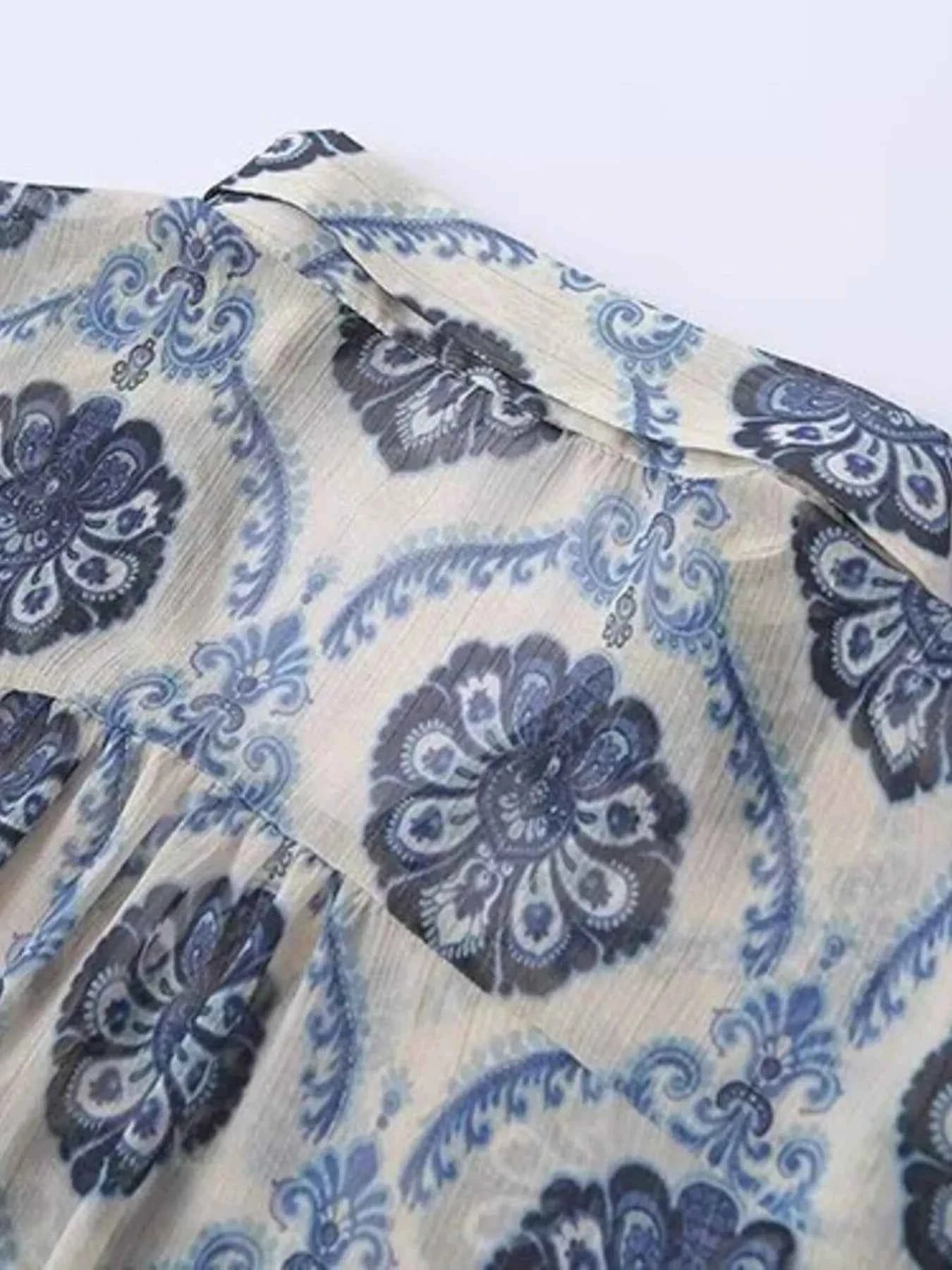 Printed Button Up Long Sleeve Dress