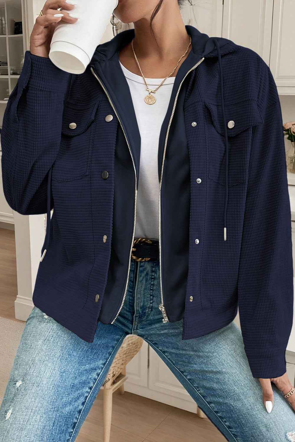 Sail Blue 2 in 1 Thermal Knit Textured Hooded Jacket 4b2a18d9c6f9cf13