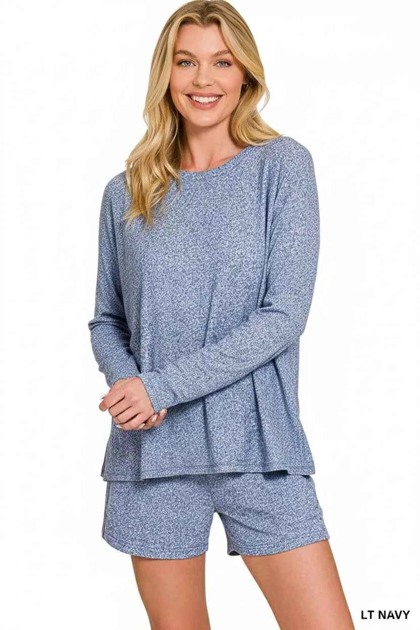 Zenana Soft Melange Long Sleeve Tee and Shorts Set 4b33a29b-c015-40d6-82ef-78e1bc1ff05e-Max-Origin