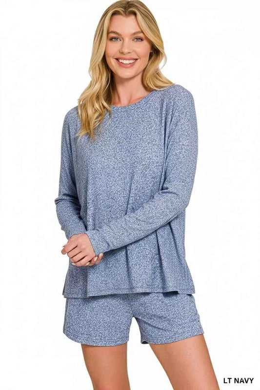 Soft Melange Long Sleeve Tee and Shorts Set 4b33a29b-c015-40d6-82ef-78e1bc1ff05e-Max-Origin