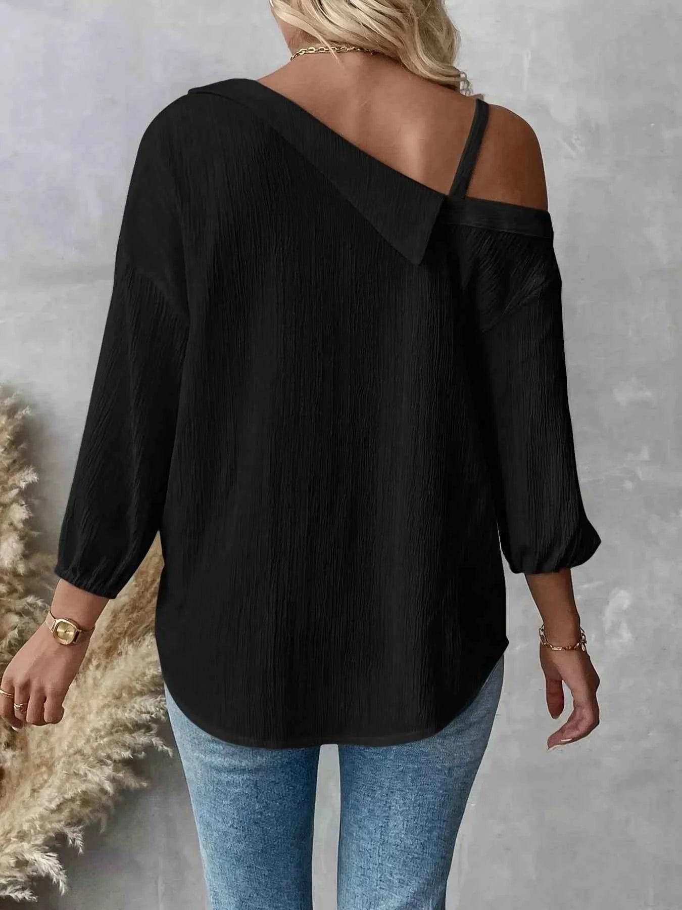 Asymmetrical Cold Shoulder Button Up Shirt