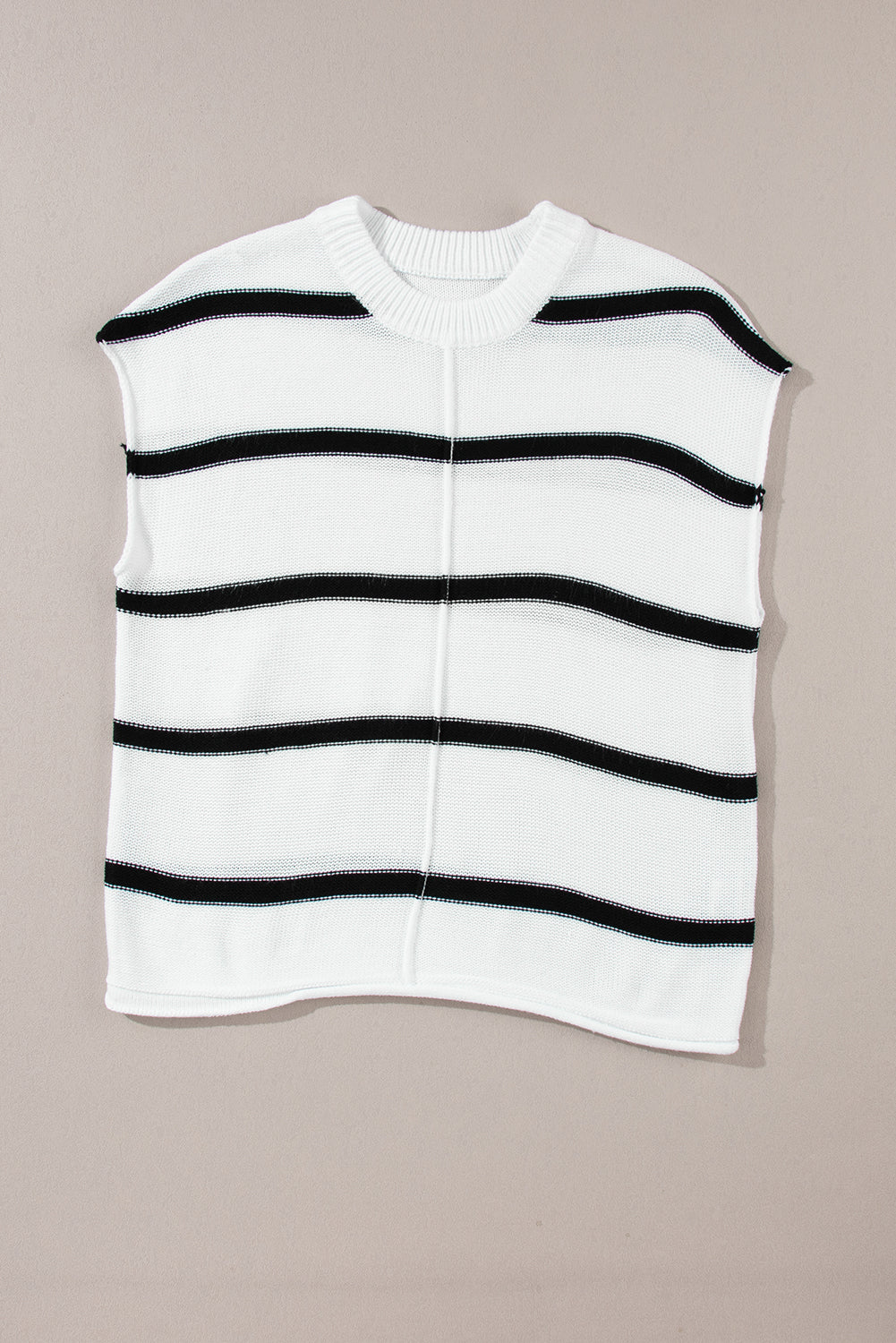 White Striped Center Seamed Short Sleeve Sweater 4b39109eeaf635fe