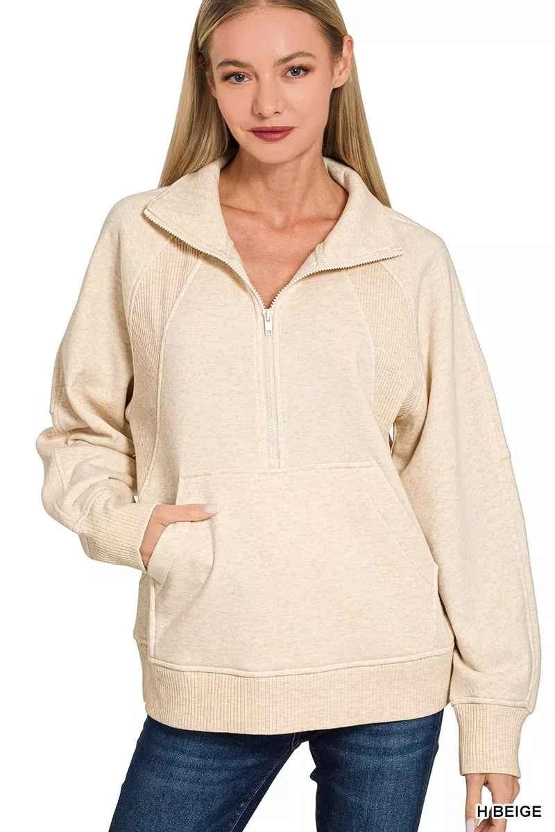 Zenana Half Zip Fleece Sweatshirt with kangaroo Pocket 4b3b2eea26484ca59dee16539f59271d-Max-Origin