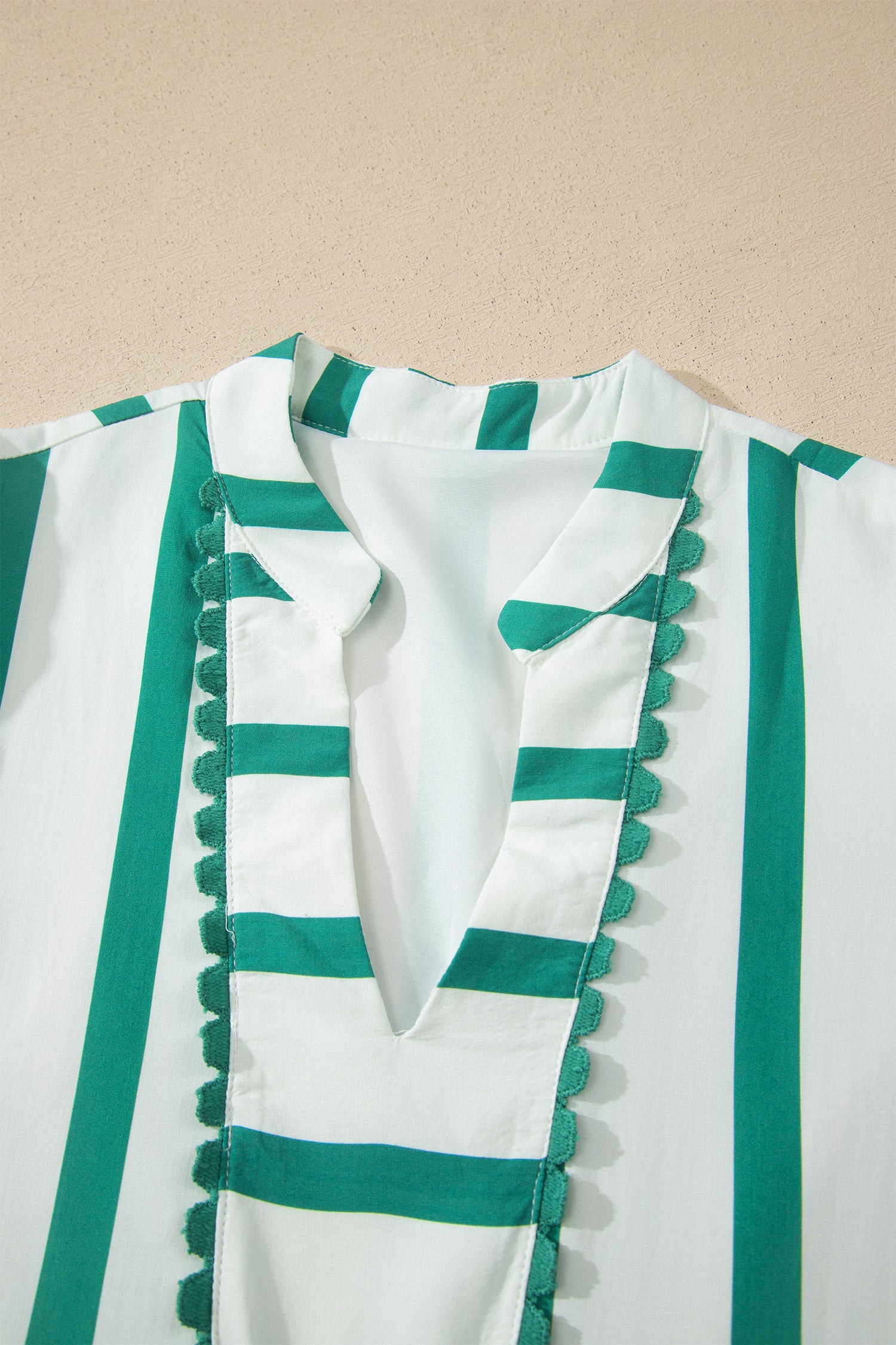 Green Stripe Ricrac Trim Notched Neck Half Sleeve Vacation Dress 4b3ee6e04b4f63ec