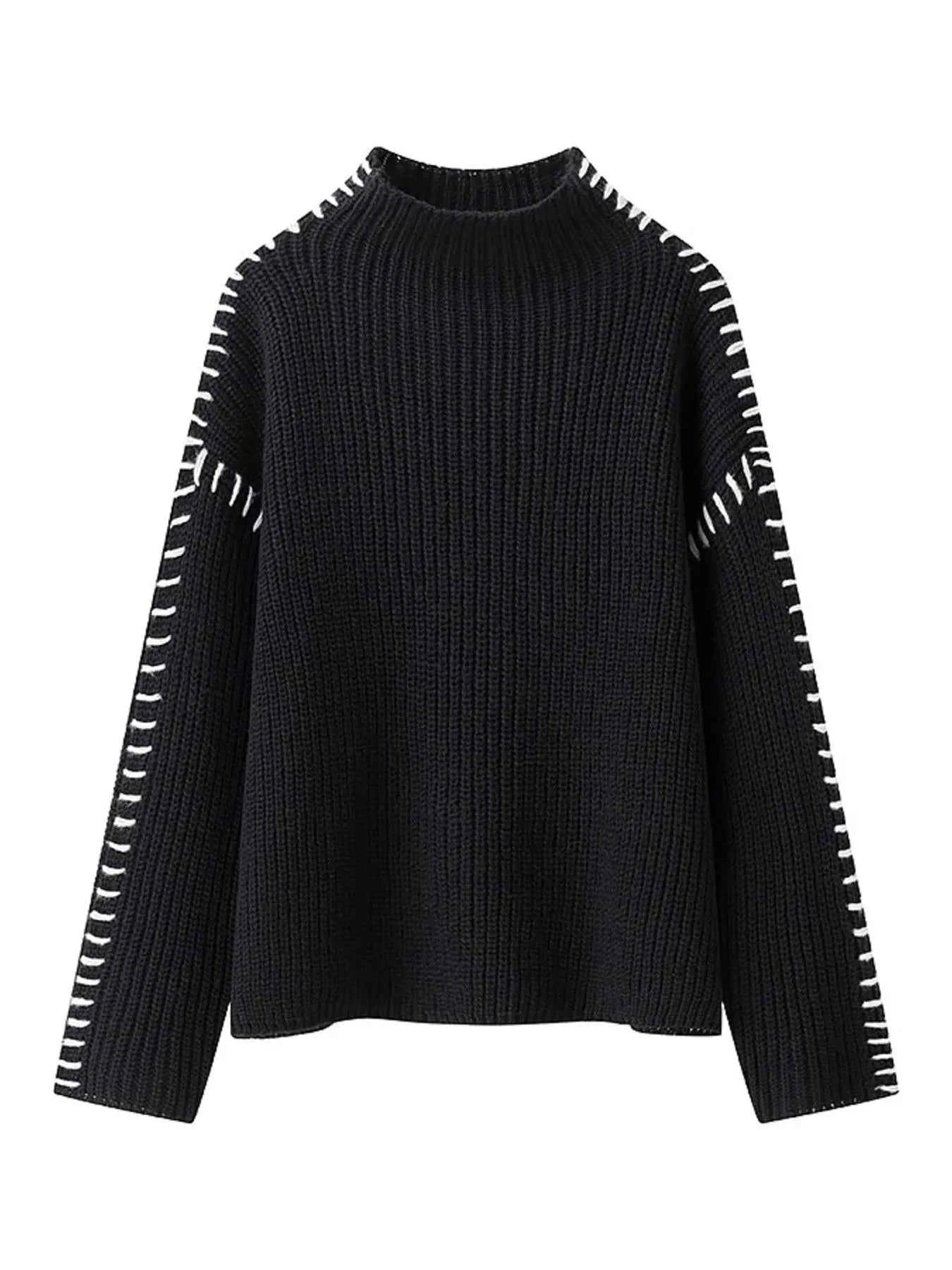 Contrast Mock Neck Long Sleeve Sweater