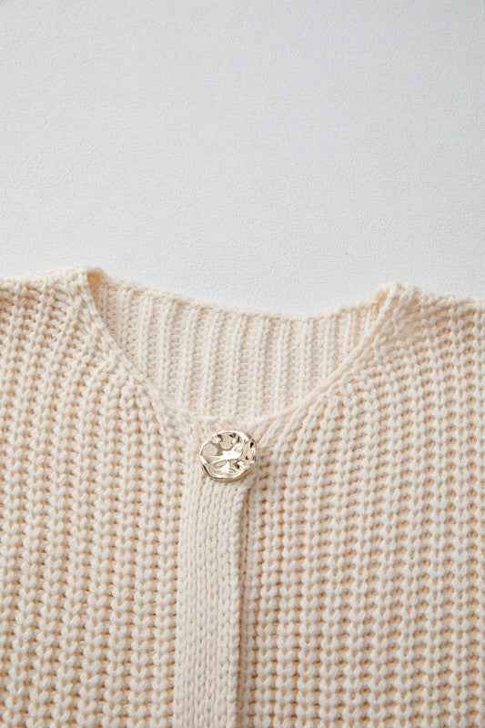 Solid Textured Buttoned Oversized Sweater Vest 4b501e6c-2203-4b5e-baaf-953a56608fdb