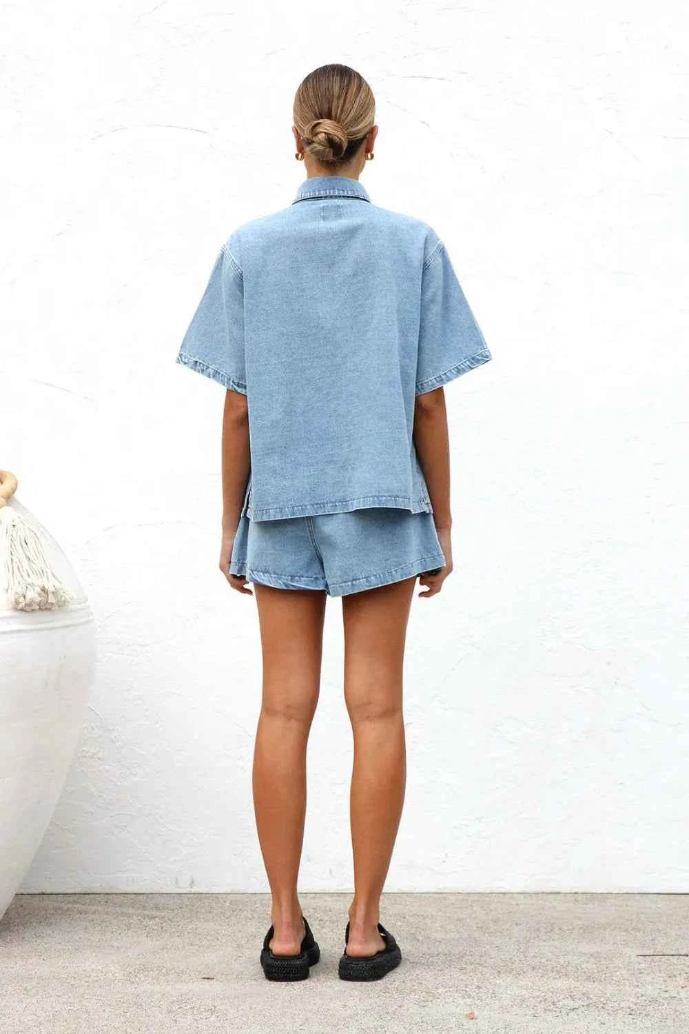 Collared Neck Button Up Top and Shorts Denim Set 4b510ff4-25ab-41dc-b435-523aa750bdf1-Max