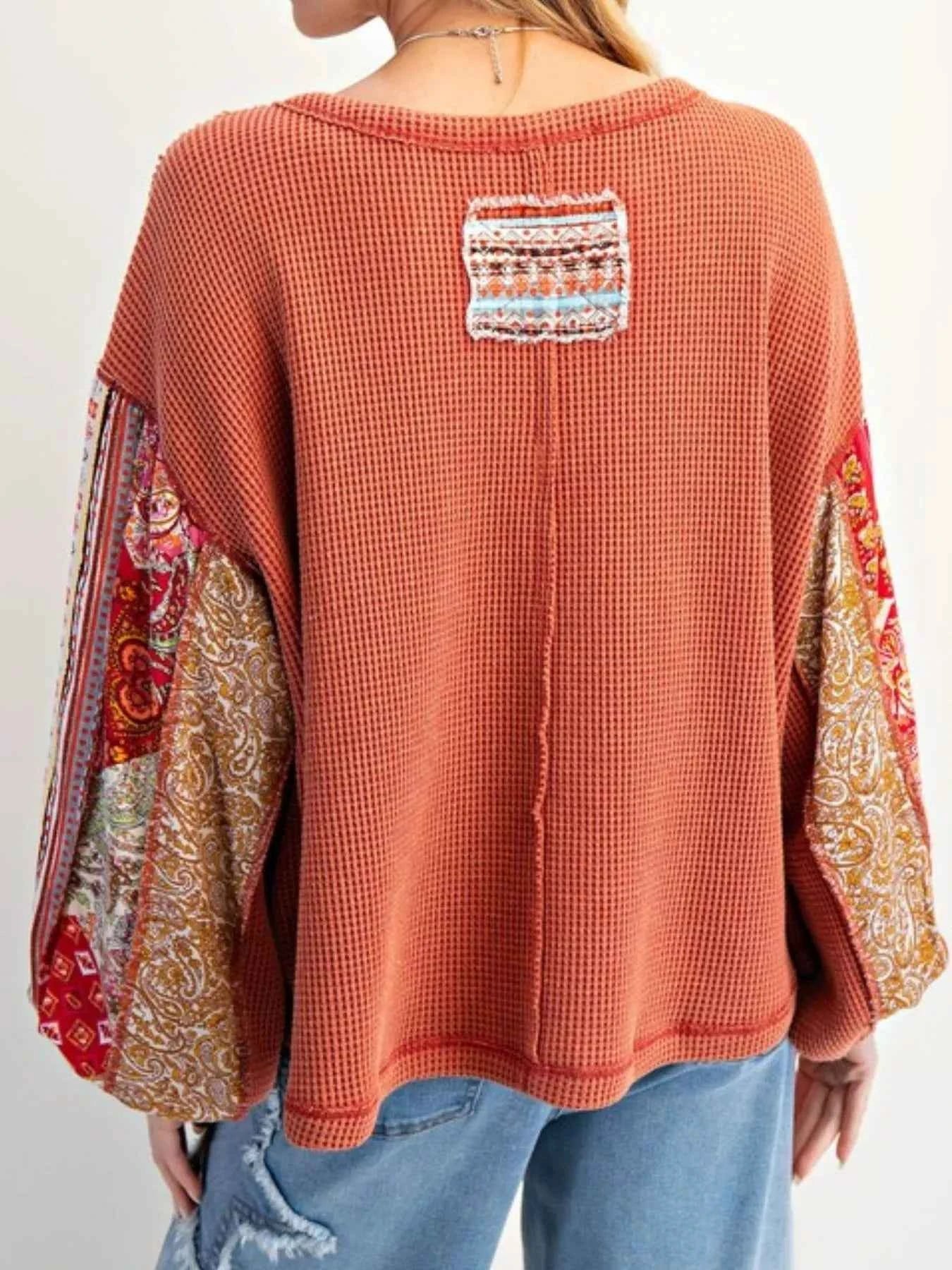 Waffle Knit Round Neck Dropped Shoulder Sweatshirt 4b51a735-889c-432b-96a0-e2f90aa4f0cb-Max-Origin