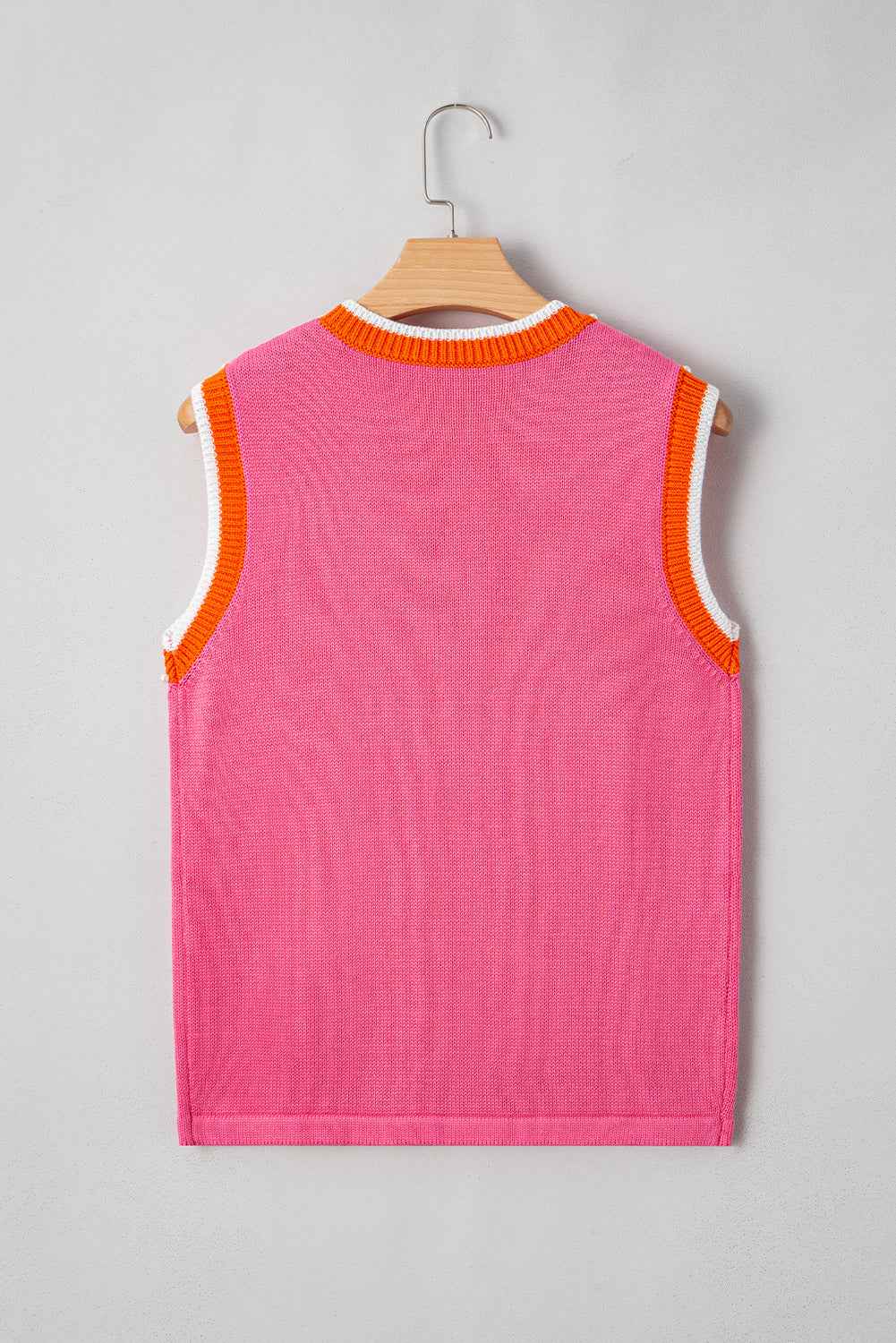 Bright Pink Pearl Embellished Contrast Trim Sleeveless Knit Top 4b5247910297dda3